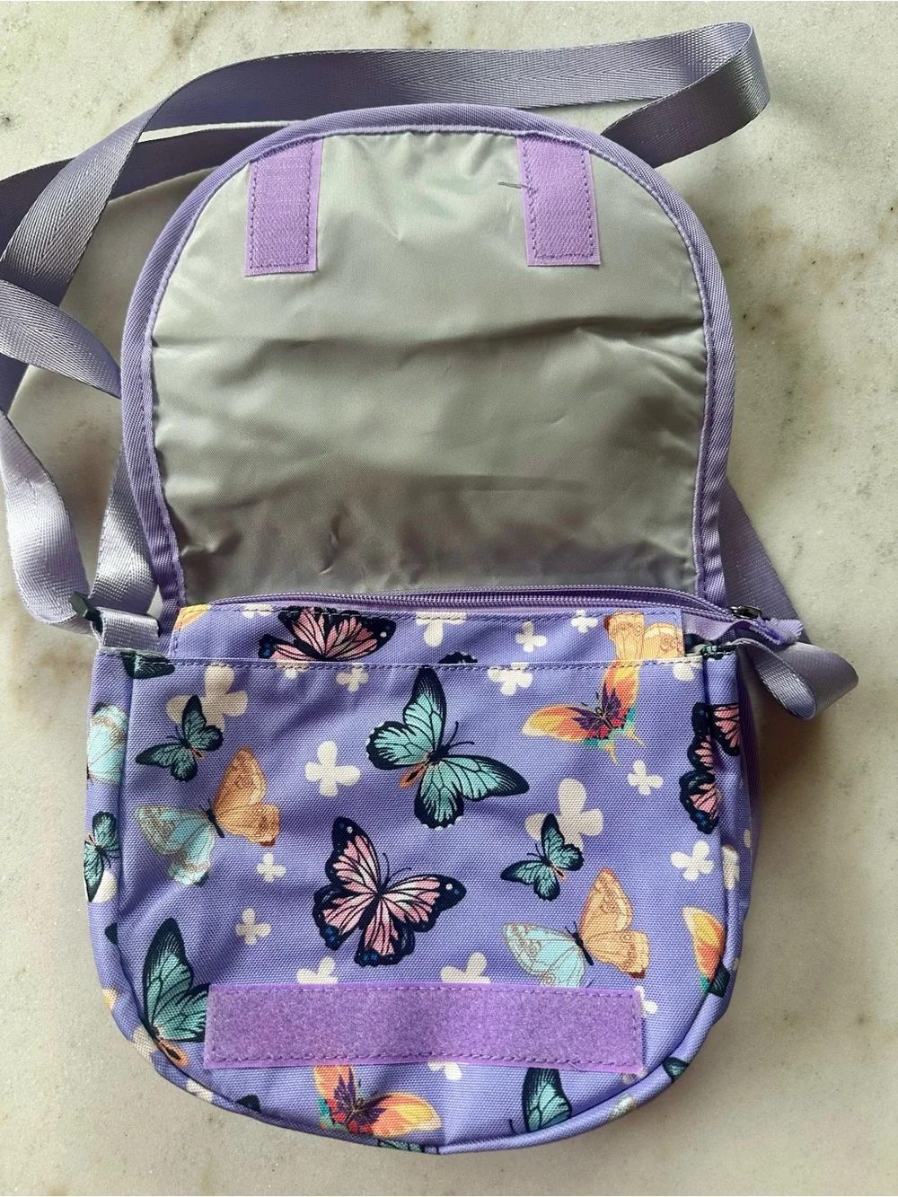 Lavender Butterfly Crossbody Bag | Purple butterfly messenger bag